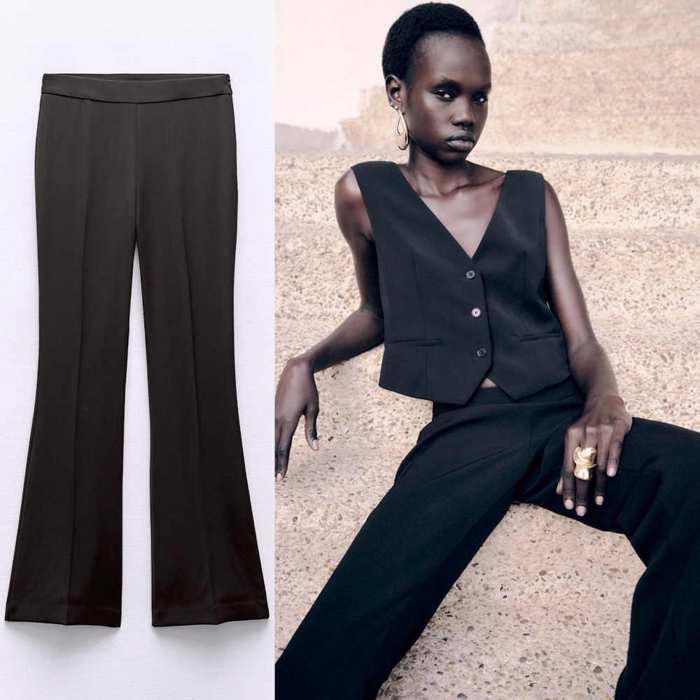 Zara FLARED HIGH-WAISTED Flare Leg PANTS Black Size S NEW